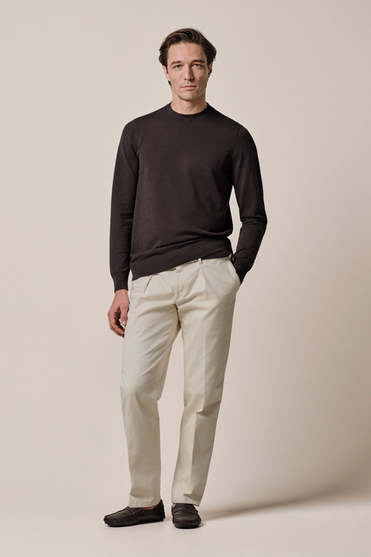 Donkerbruine Luxury Basic crewneck