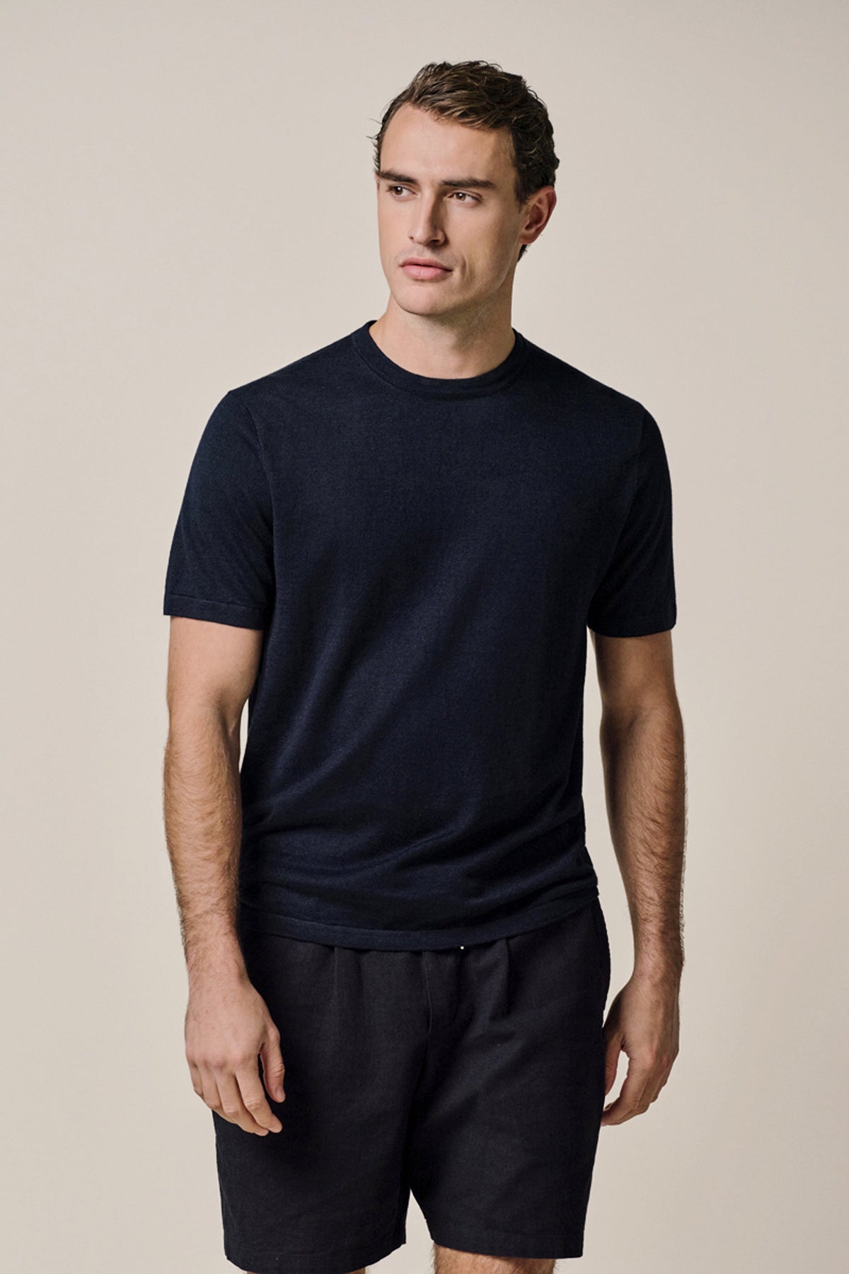 Navy linnen katoenen t-shirt