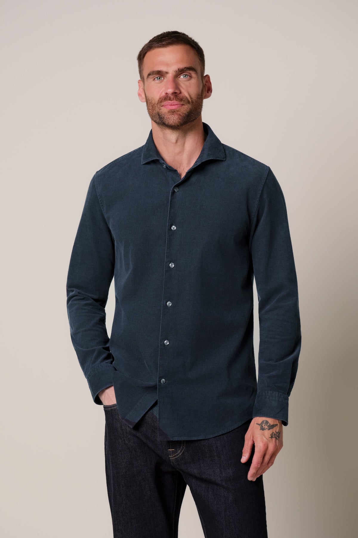 Navy corduroy overhemd