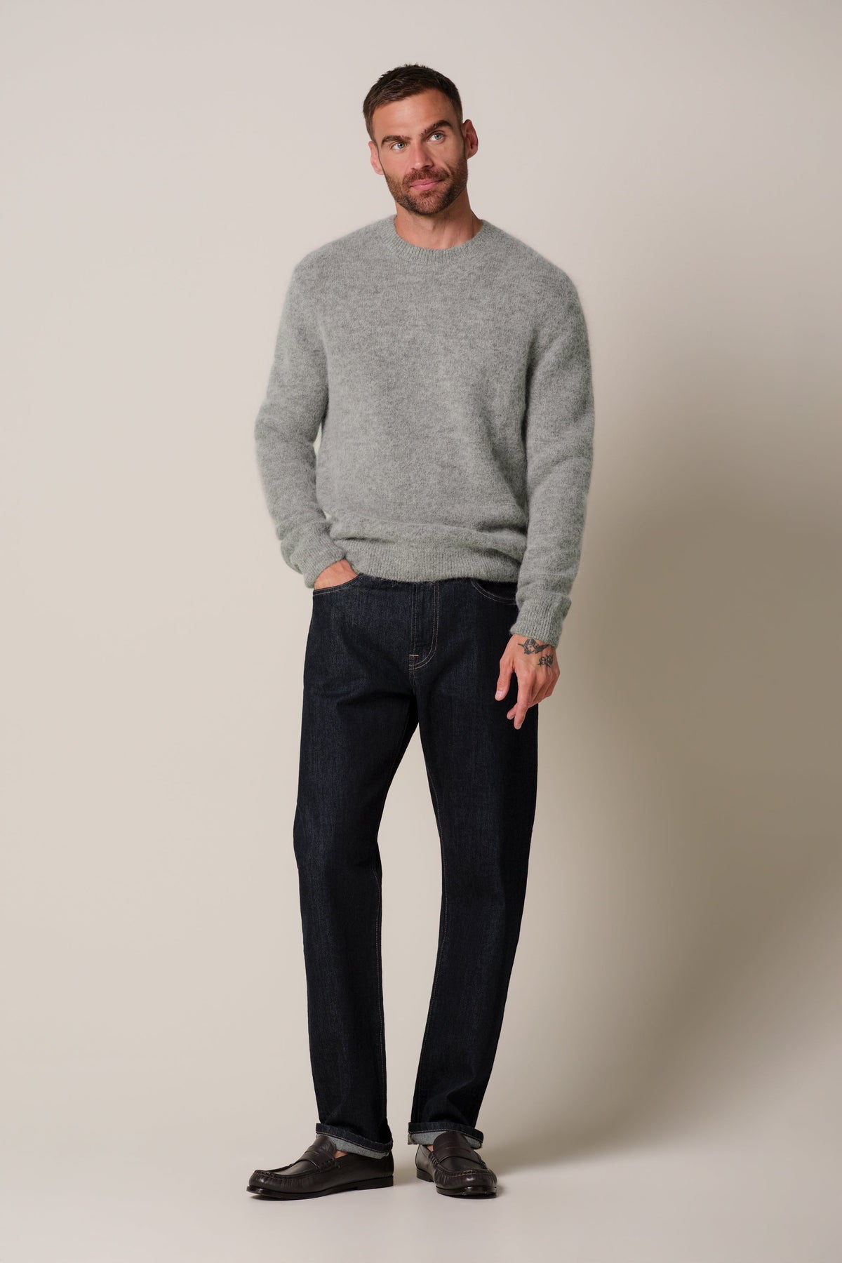 Grijze wollen alpaca crewneck