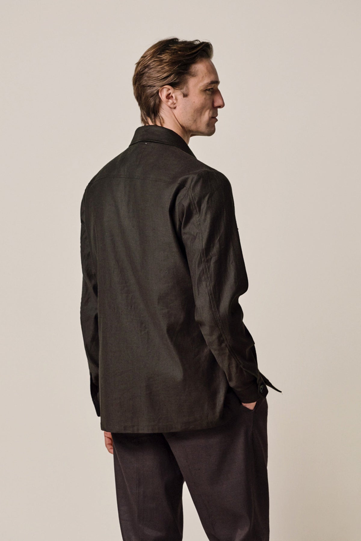 Donkerbruine linnen katoen overshirt