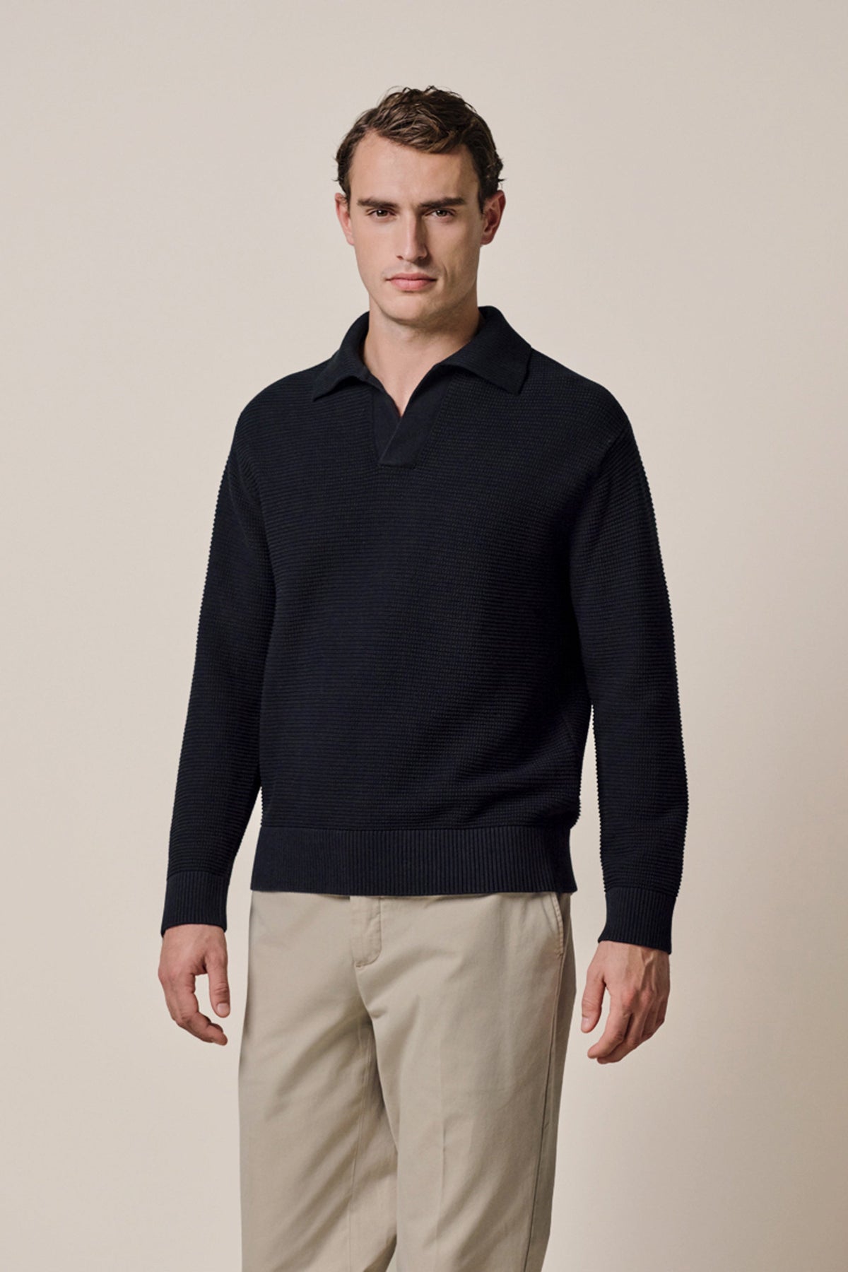 Navy katoenen open kraag polo