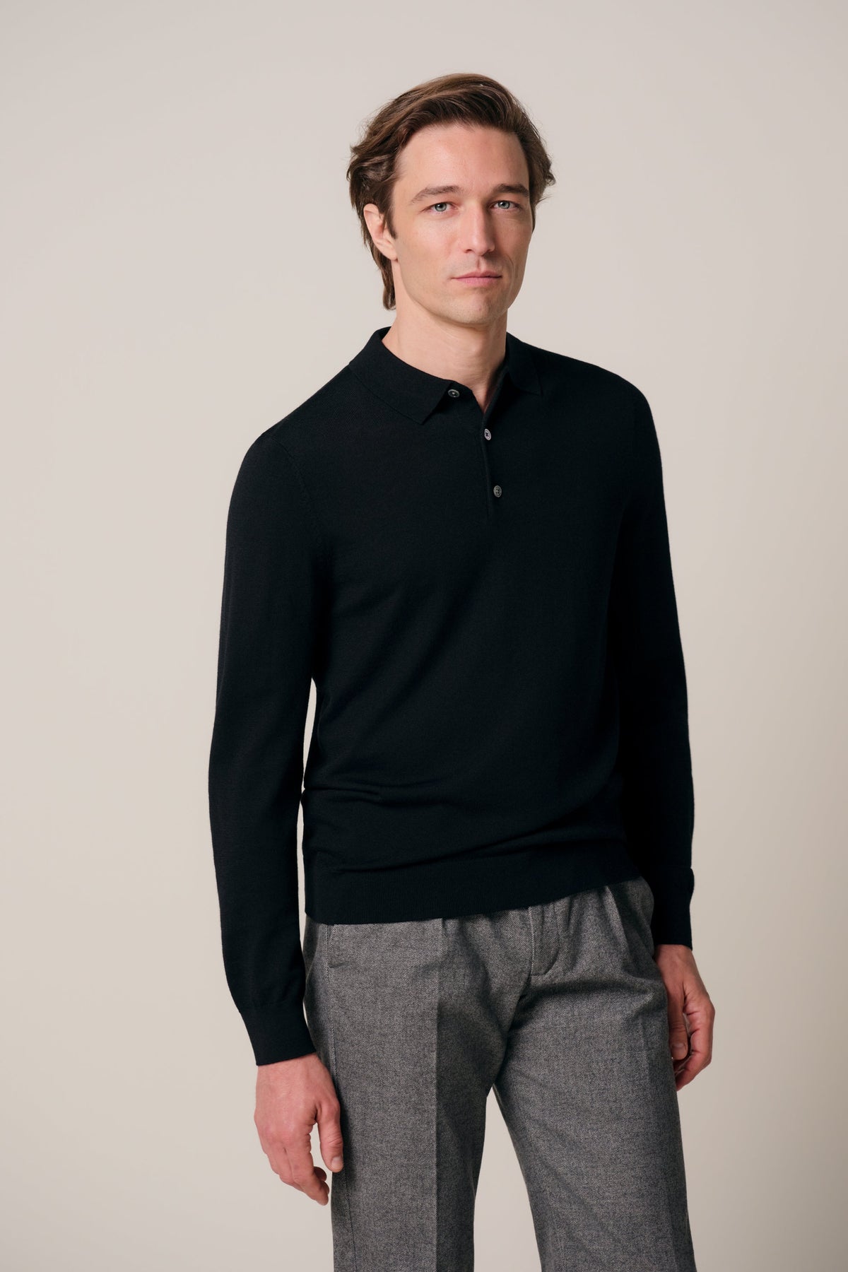 Zwarte merino polo