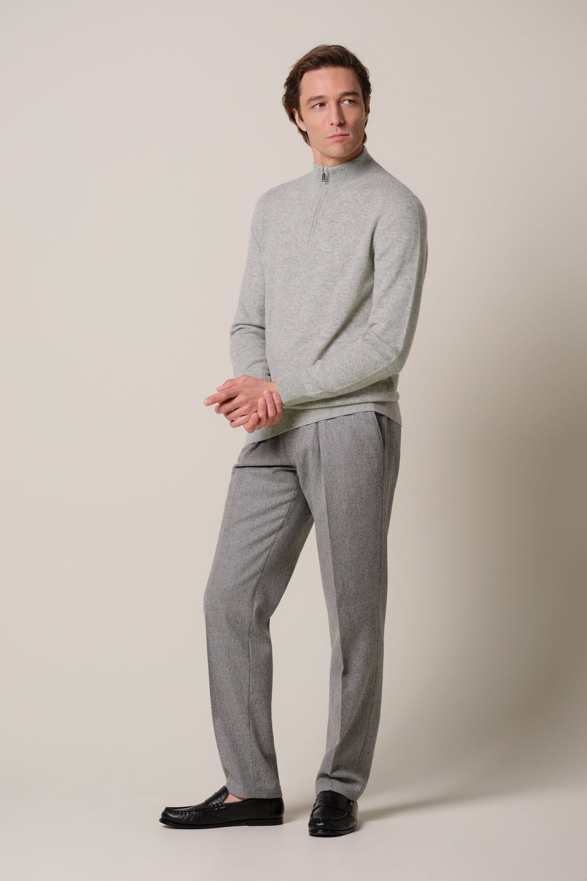 Grijze cashmere half zip