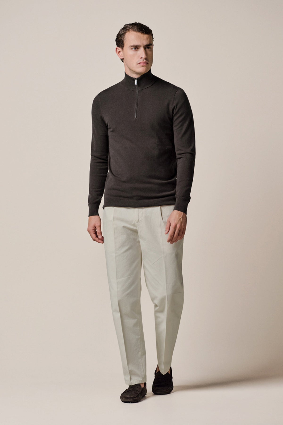 Donkerbruine Luxury Basic half zip