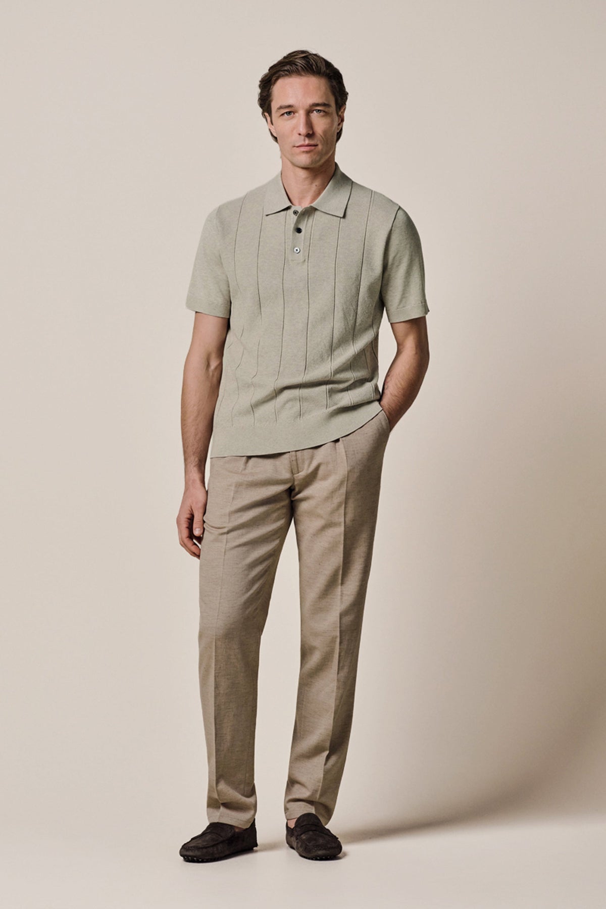 Beige Aero Ease gestreepte polo