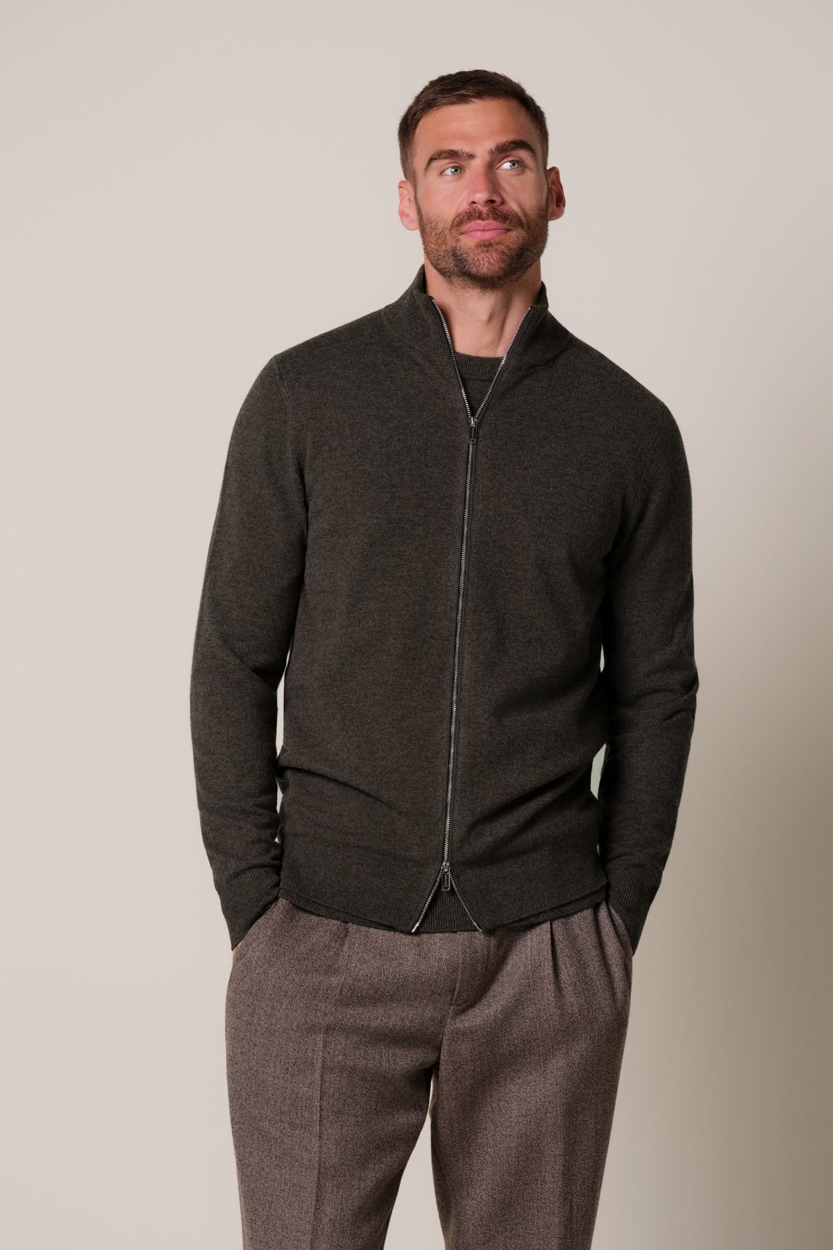 Bruine wol blend full zip cardigan