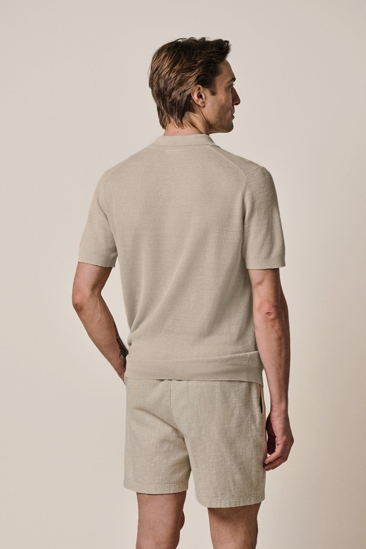 Beige linnen katoenen polo