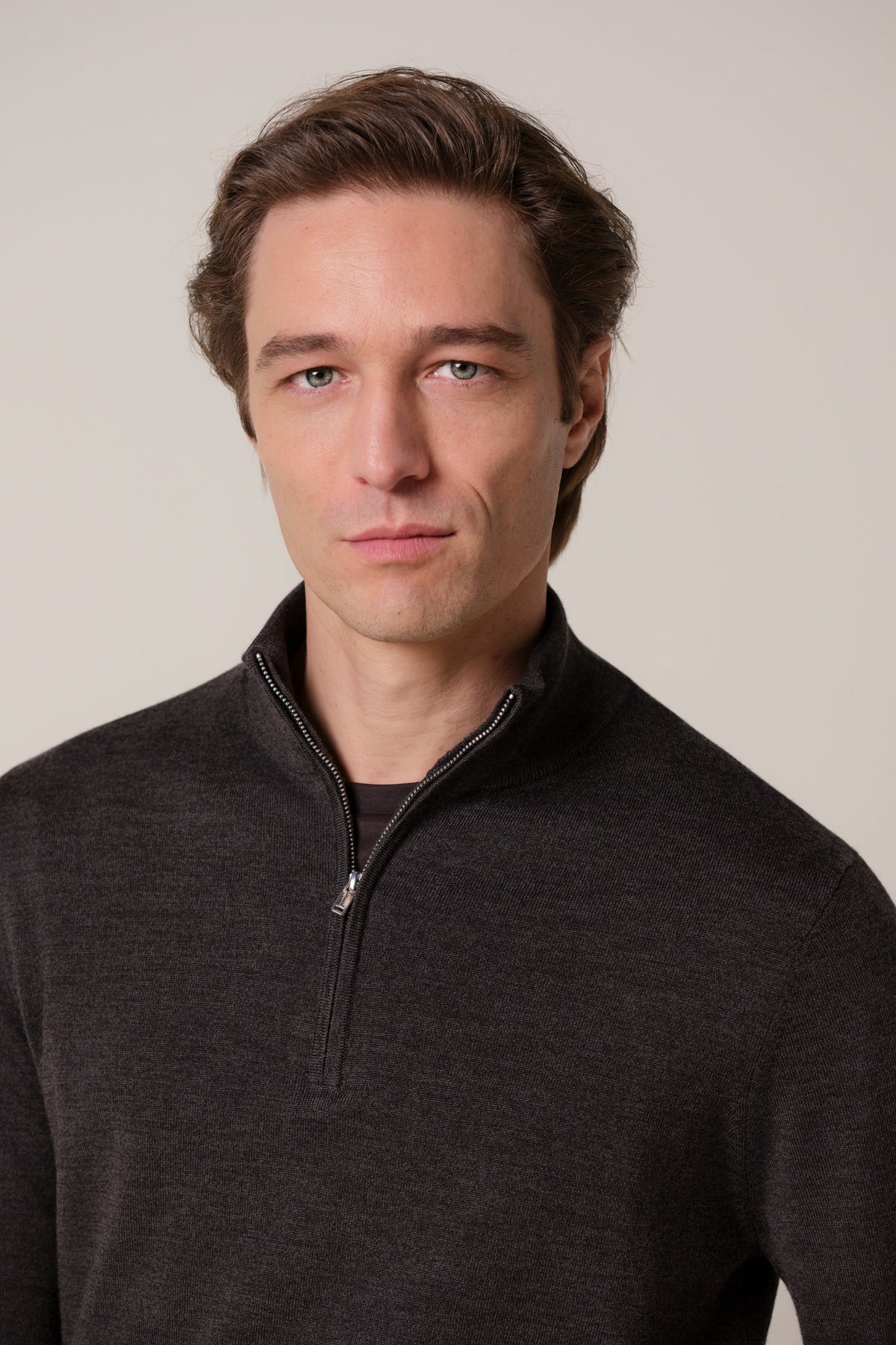 Donkerbruine merino half zip