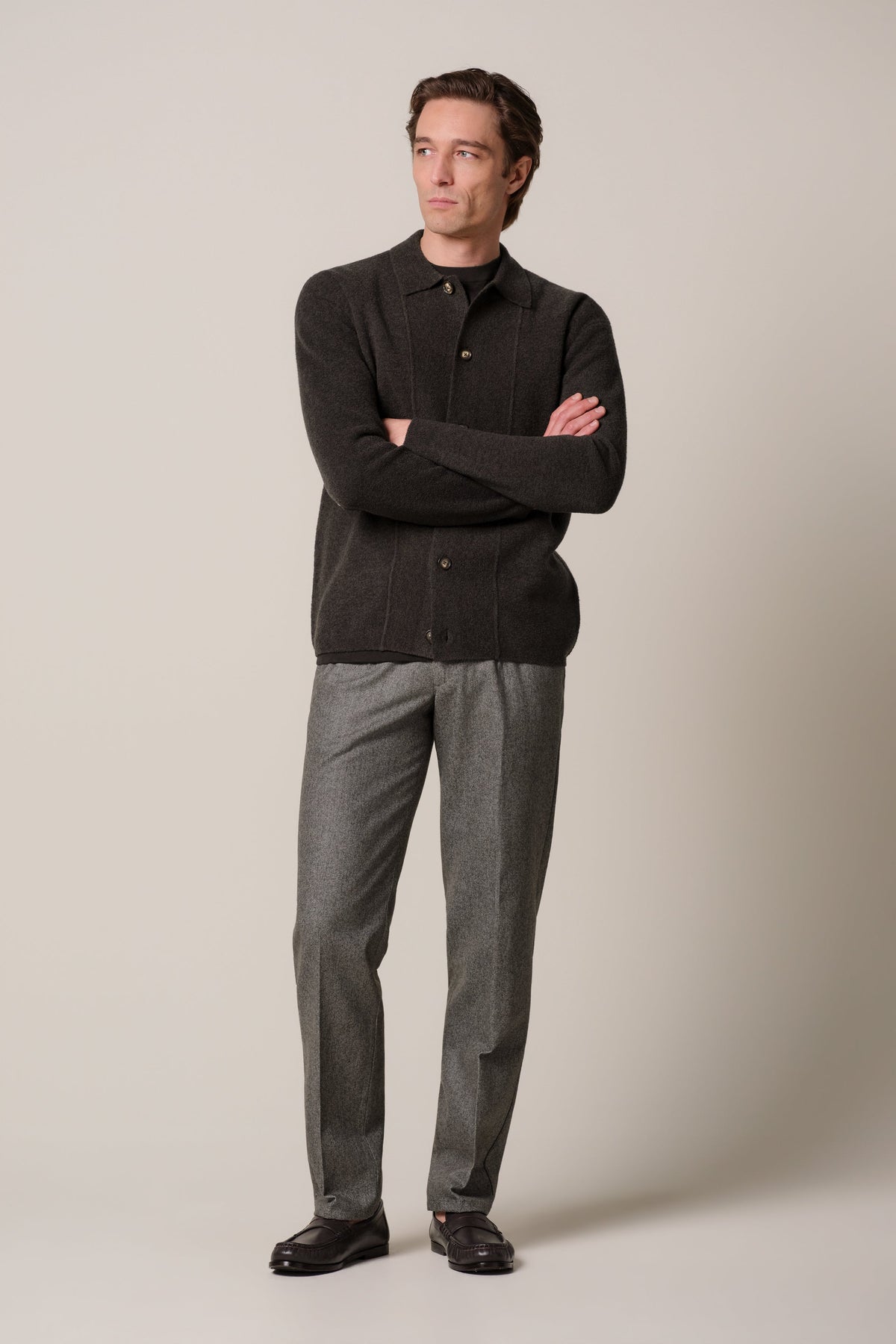 Taupe katoen wol chino