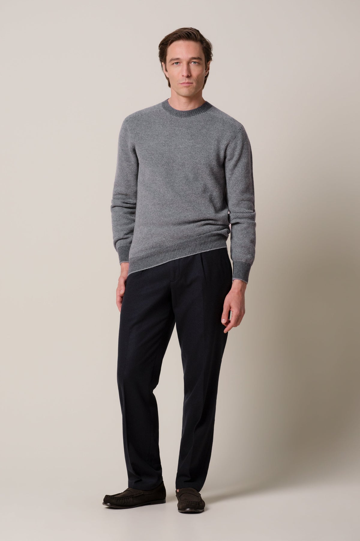 Grijze wollen cashmere crewneck