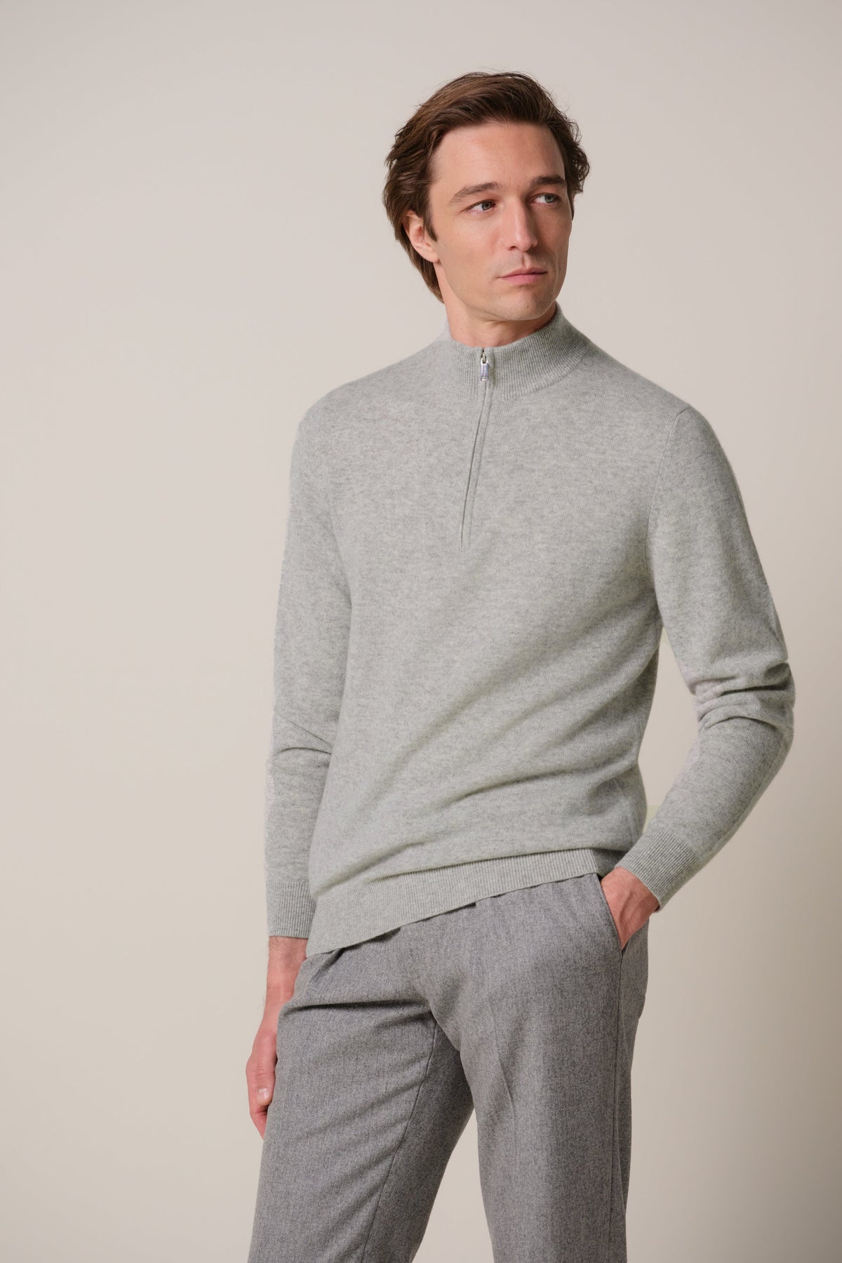 Grijze cashmere half zip