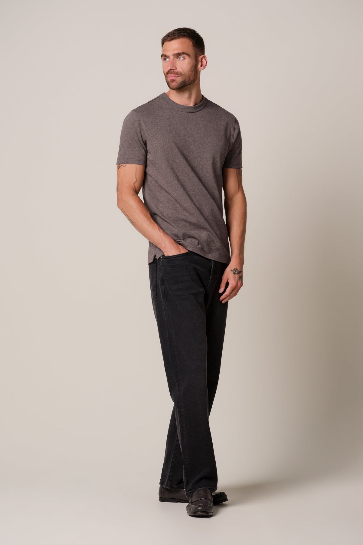 Donkerbruin basic jersey T-shirt