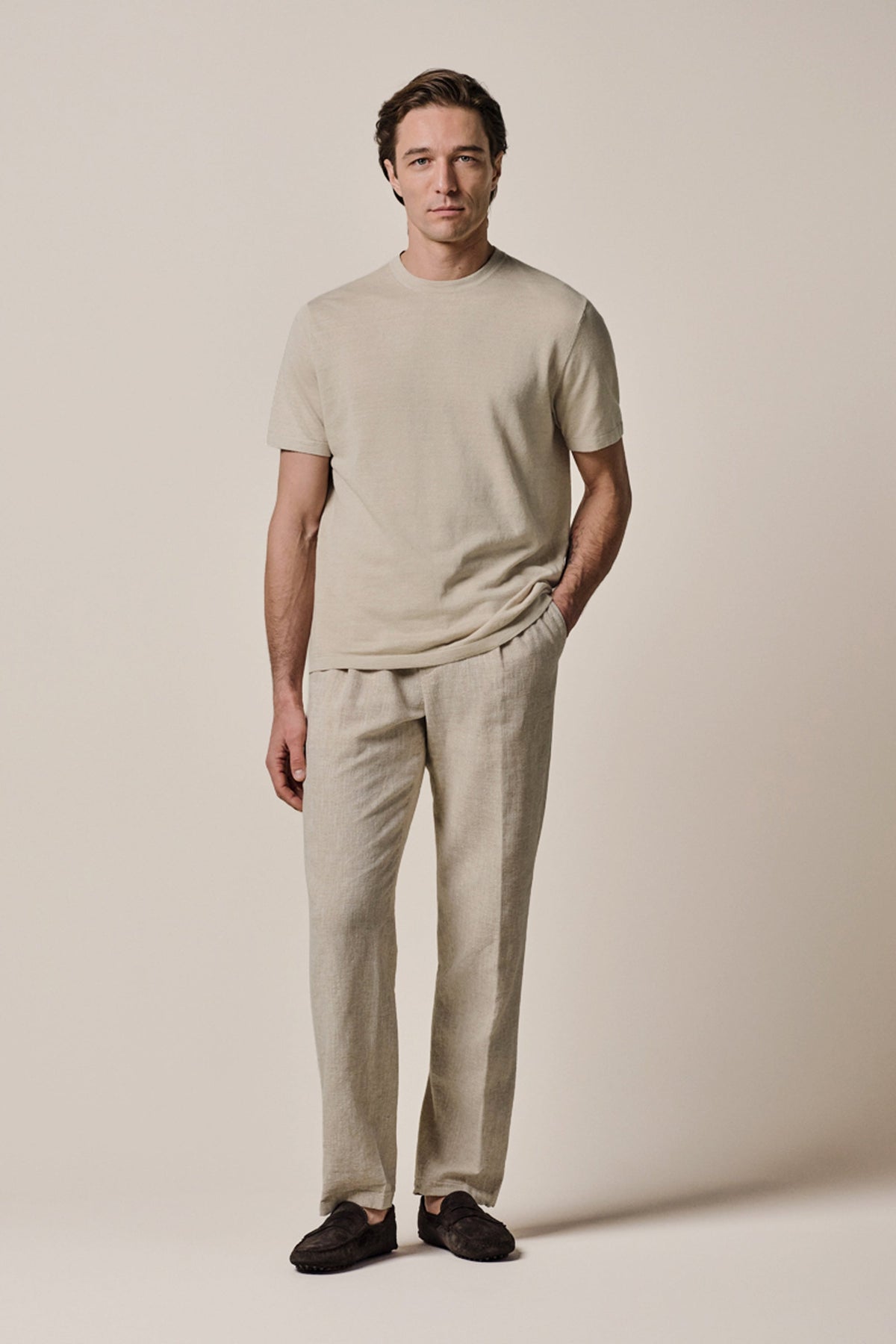 Beige linnen katoenen T-shirt