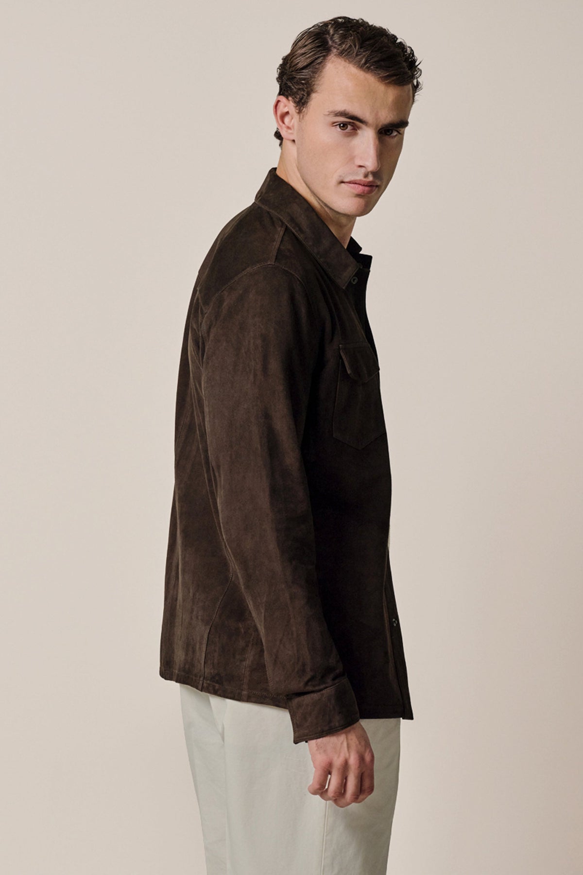 Donkerbruine suede overshirt