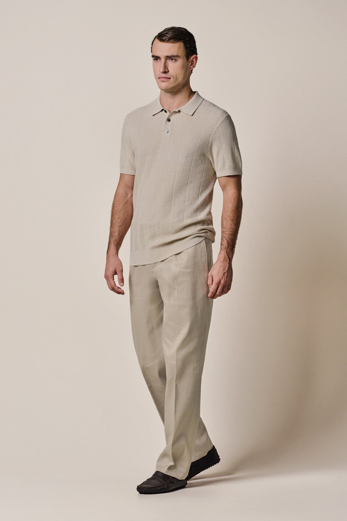 Beige linnen katoen loose fit broek