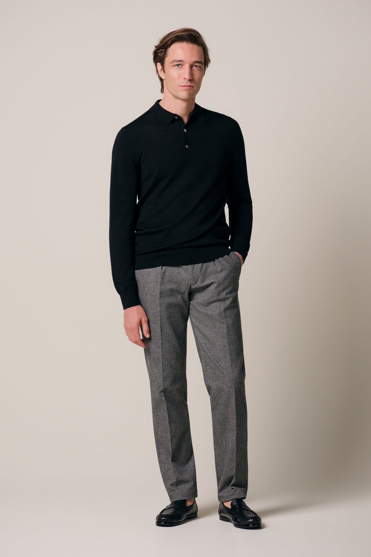 Zwarte merino polo