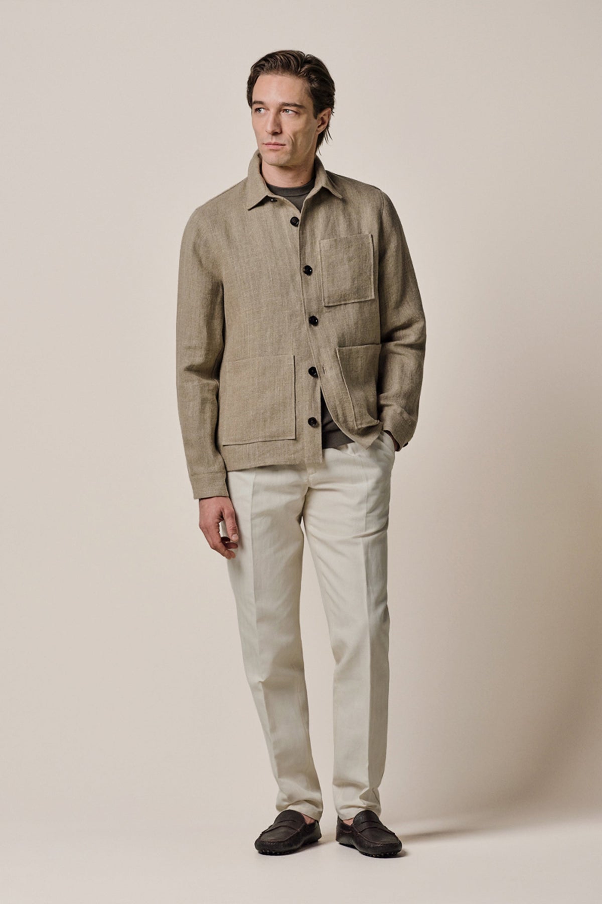 Donkerbeige linnen overshirt