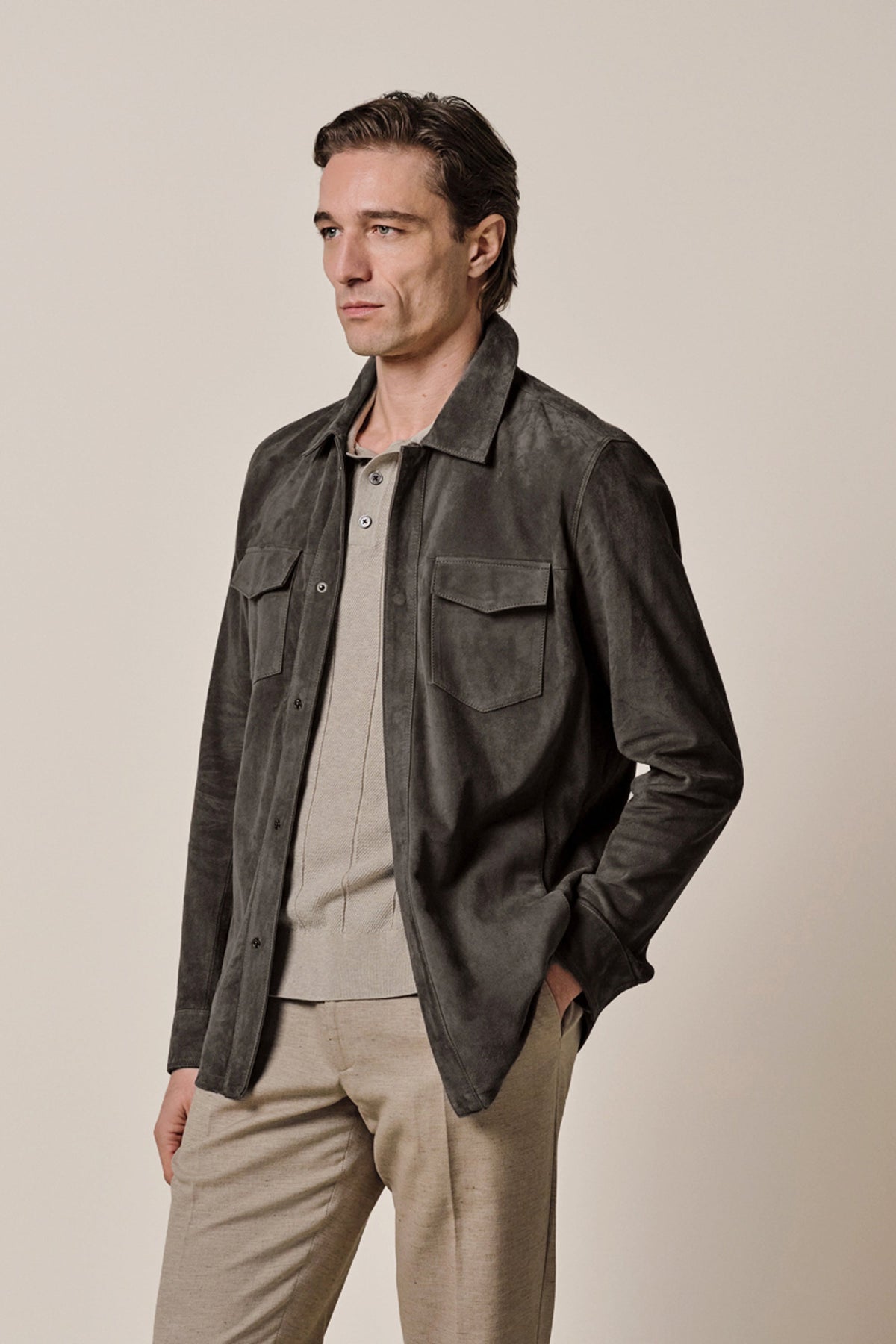 Taupe suede overshirt