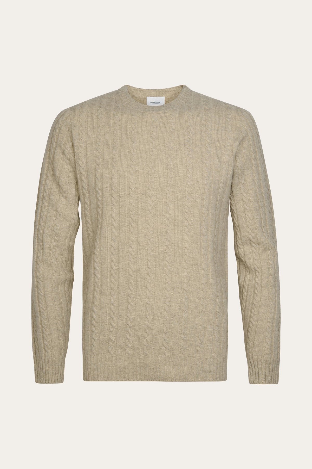 Beige wollen cashmere kabel crewneck