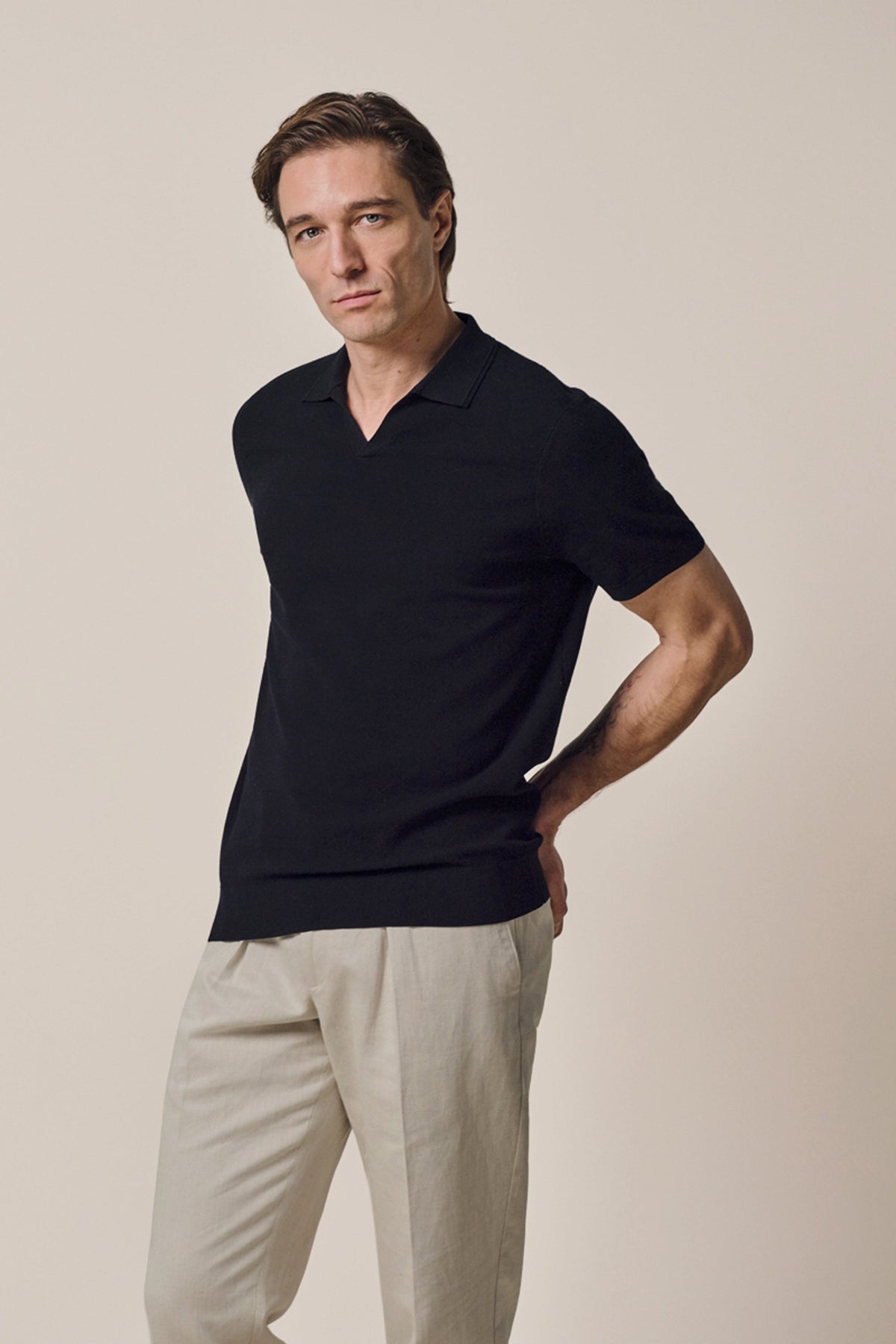 Navy Luxury Basic open kraag polo