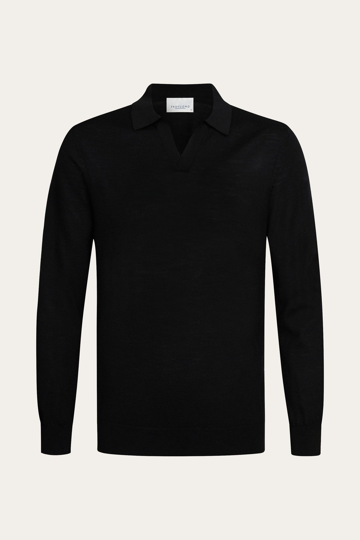 Zwarte merino open kraag polo