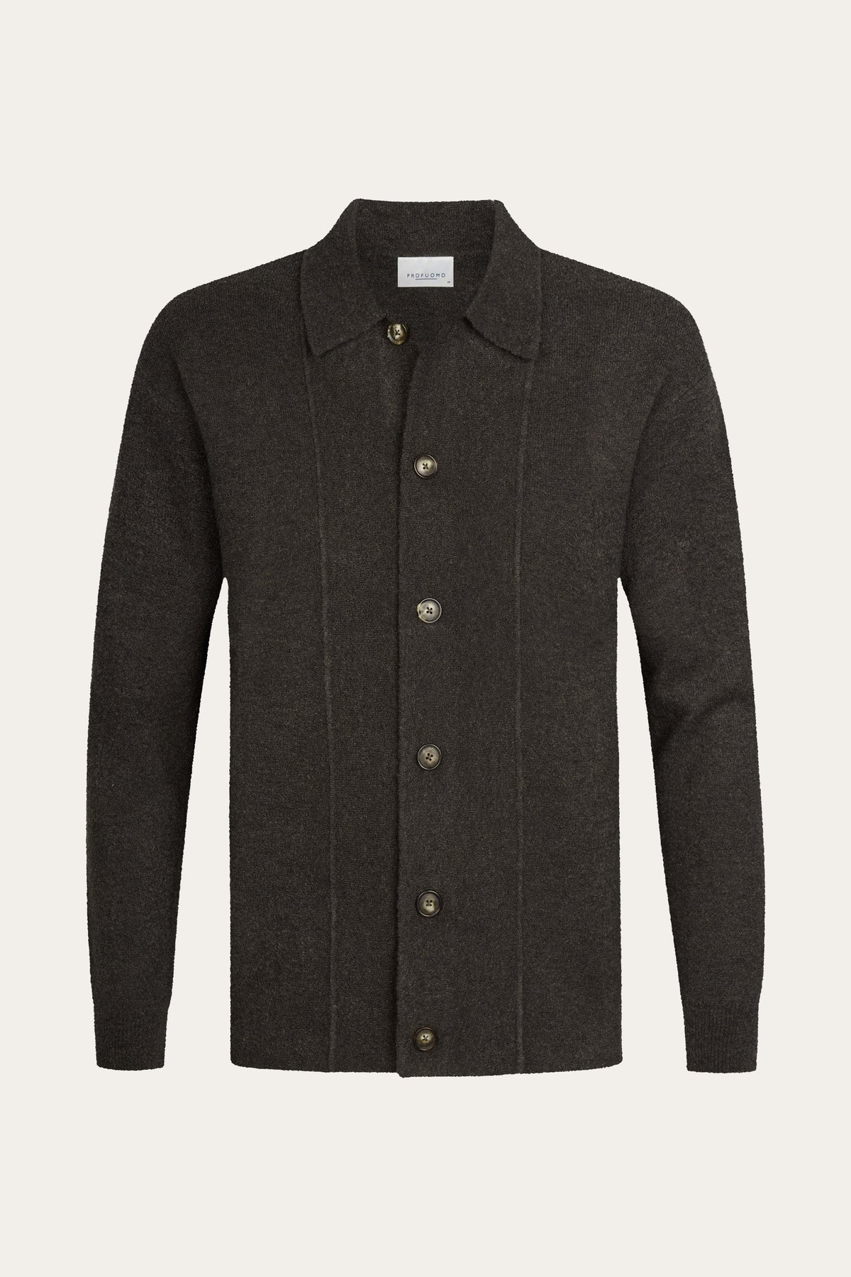 Bruine boiled wollen full button polo