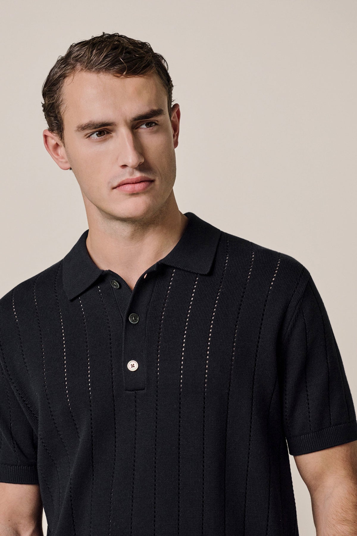 Navy katoenen rib polo