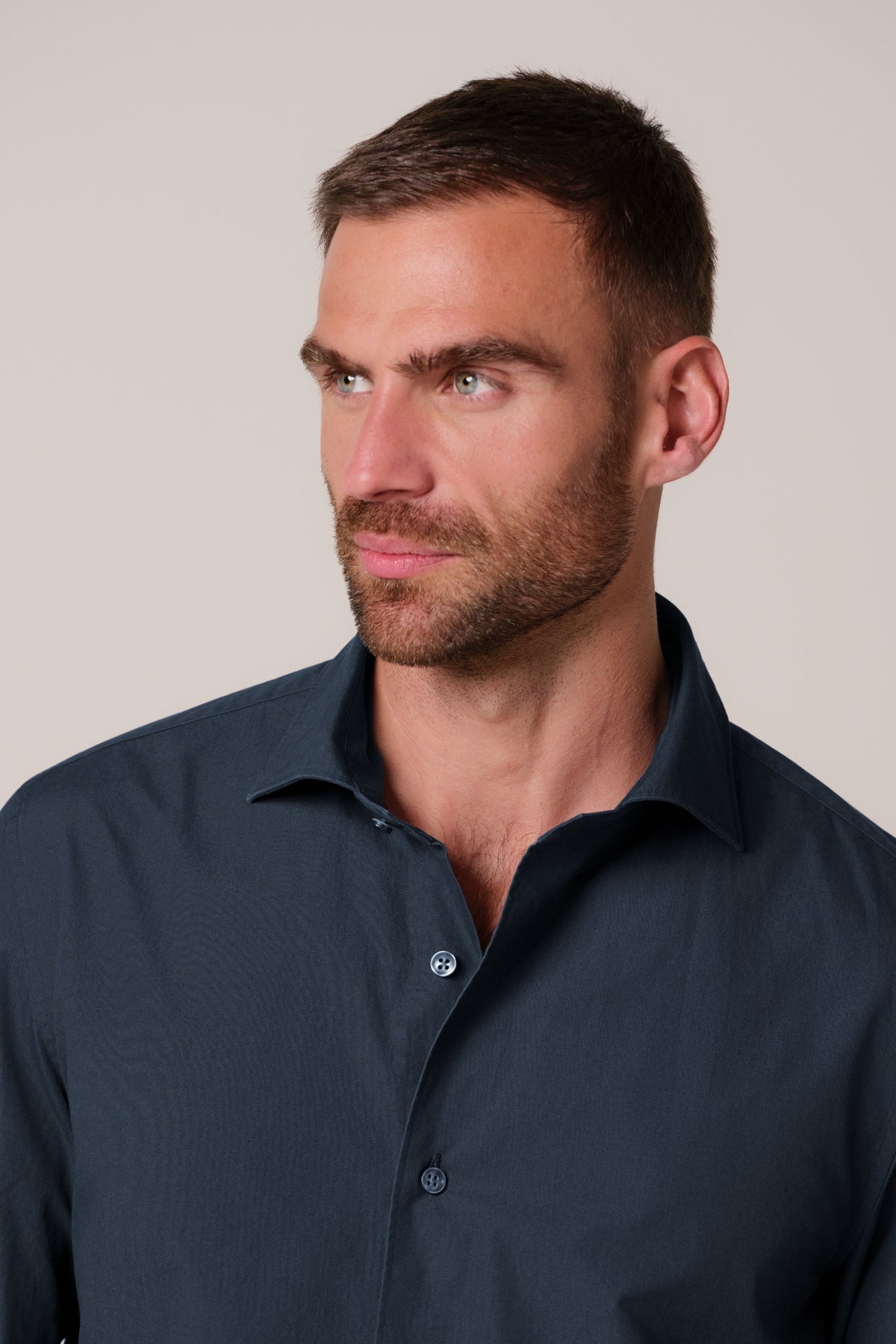 Navy soft casual overhemd