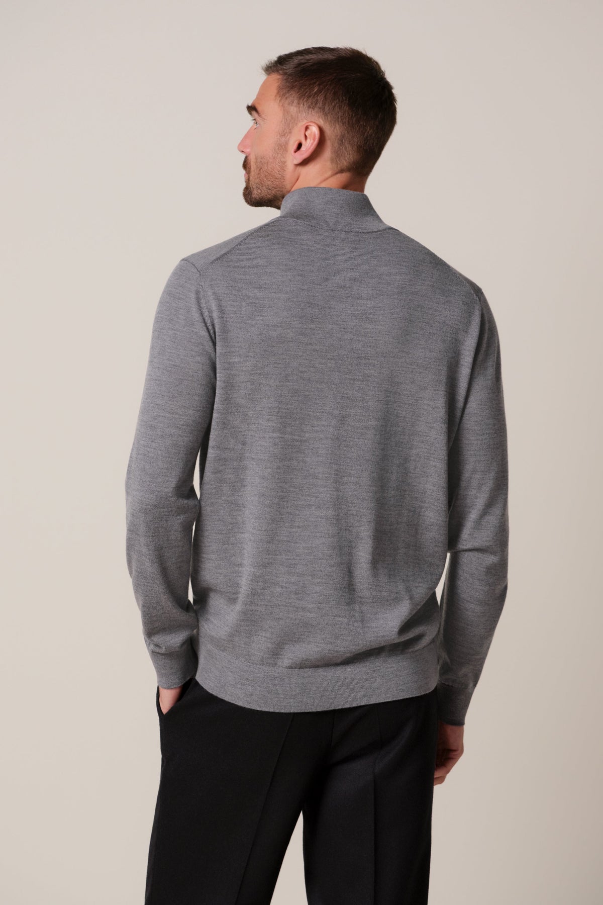 Donkergrijze merino half zip