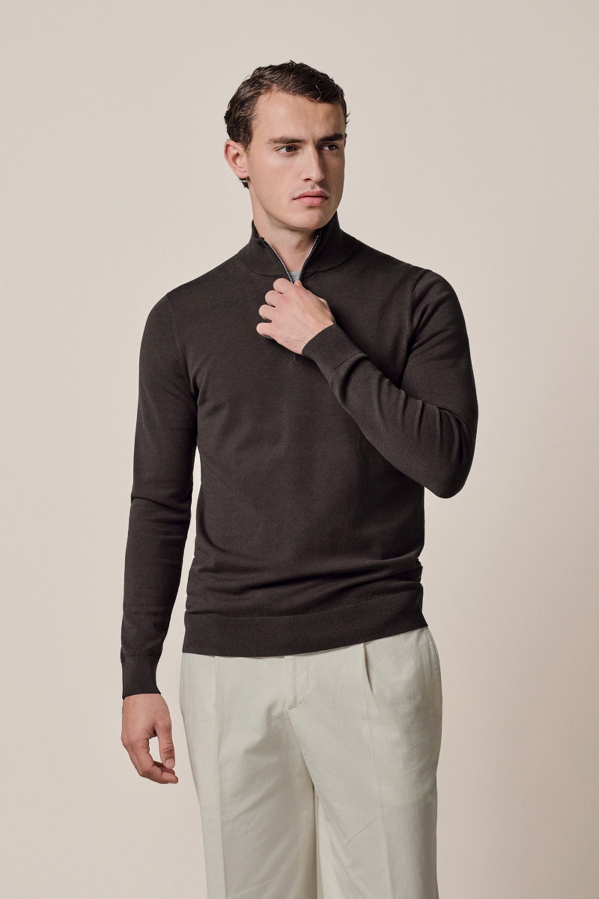 Donkerbruine Luxury Basic half zip