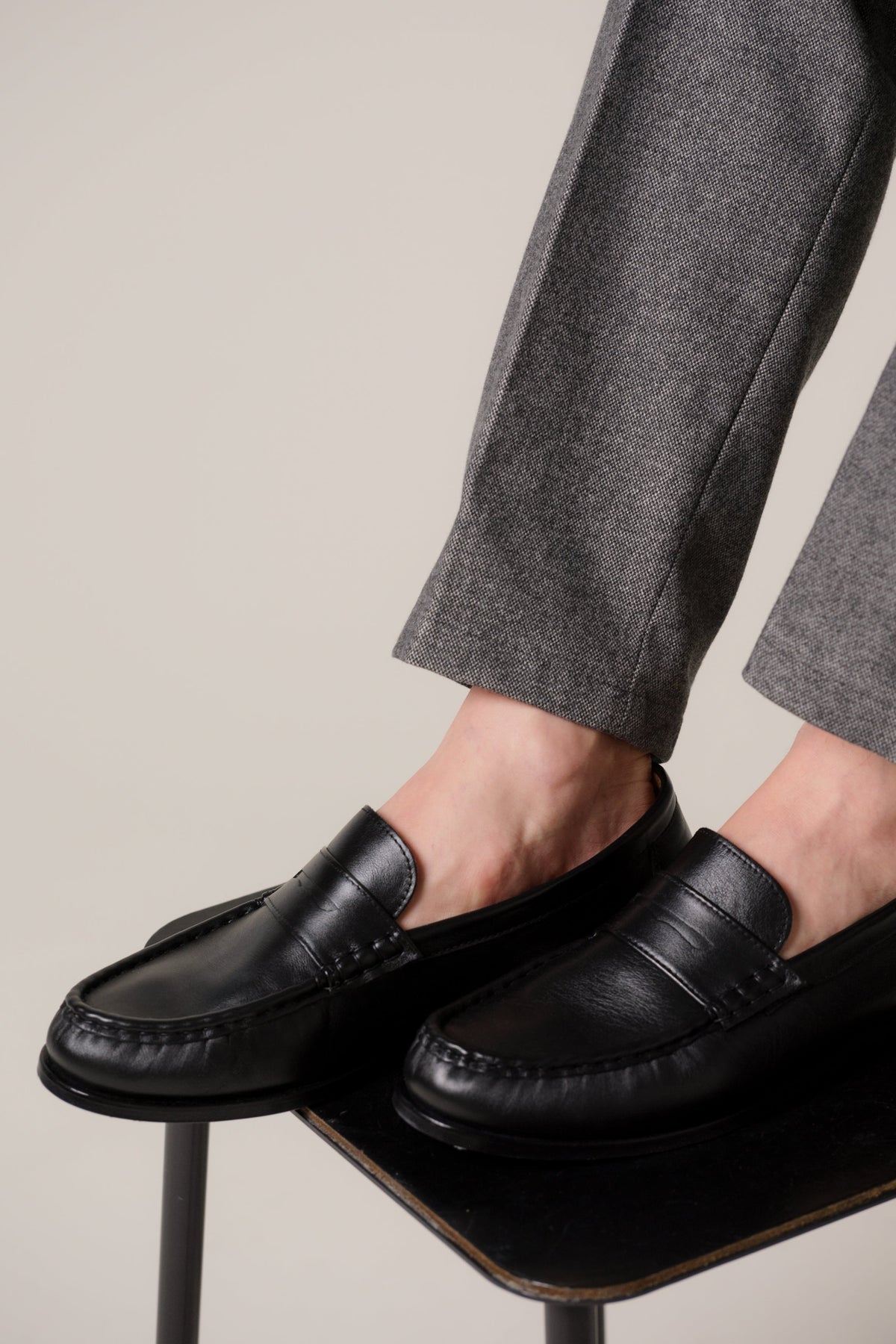 The Hawthorne Black Leather Penny Loafers