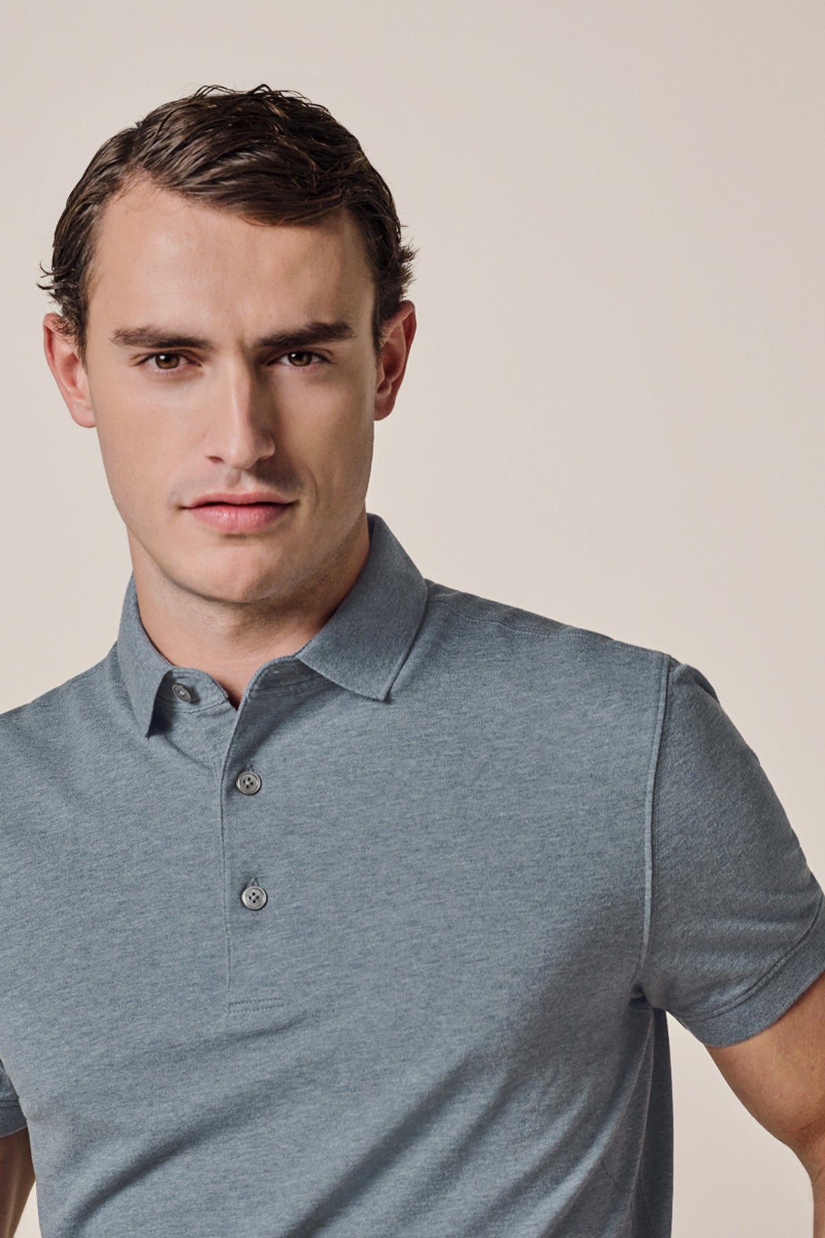 Blauwe stretch piqué polo