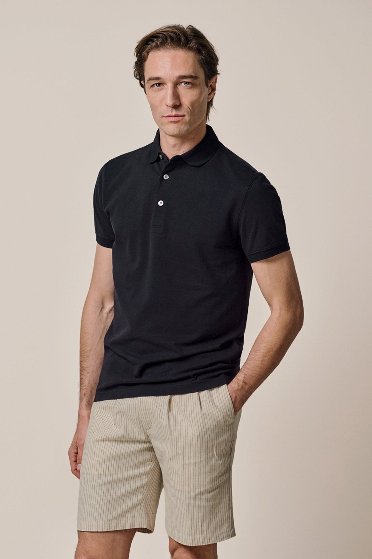 Navy stretch piqué polo