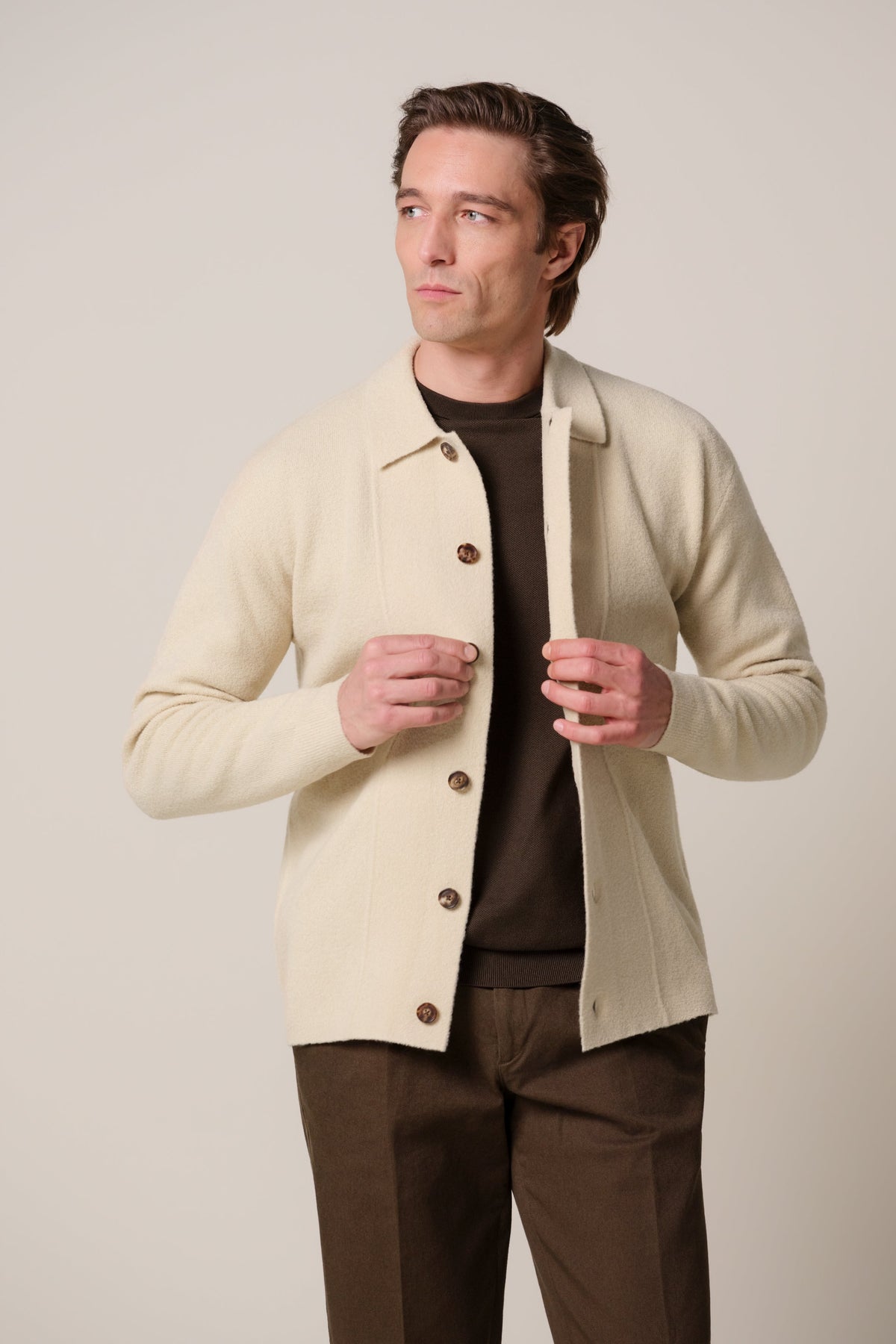 Zand boiled wollen full button polo