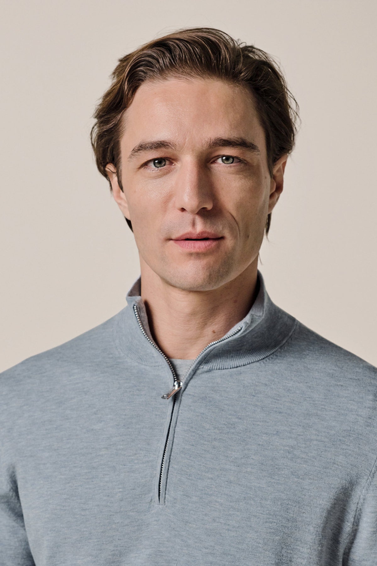 Blauwe Luxury Basic half zip
