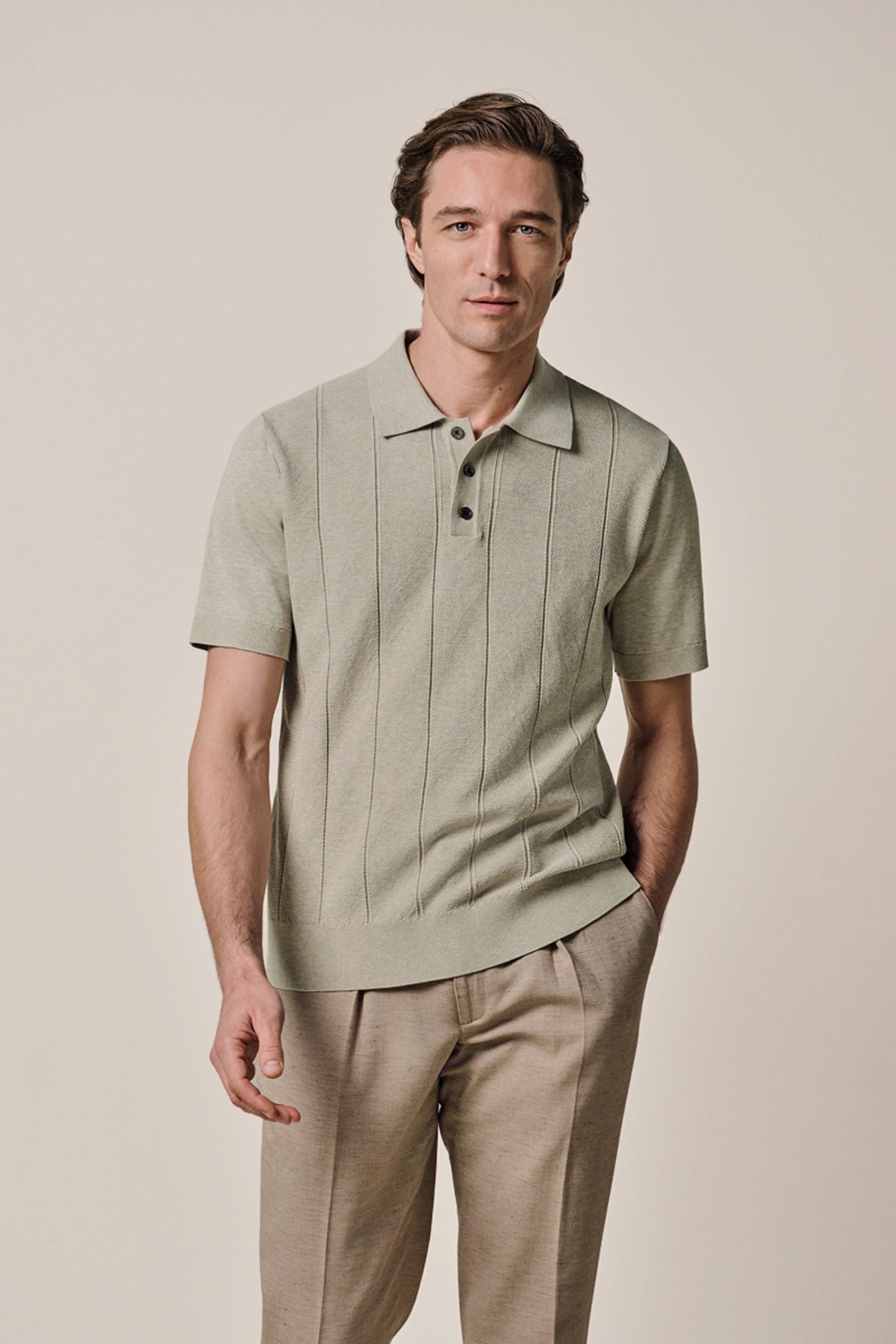 Beige Aero Ease gestreepte polo
