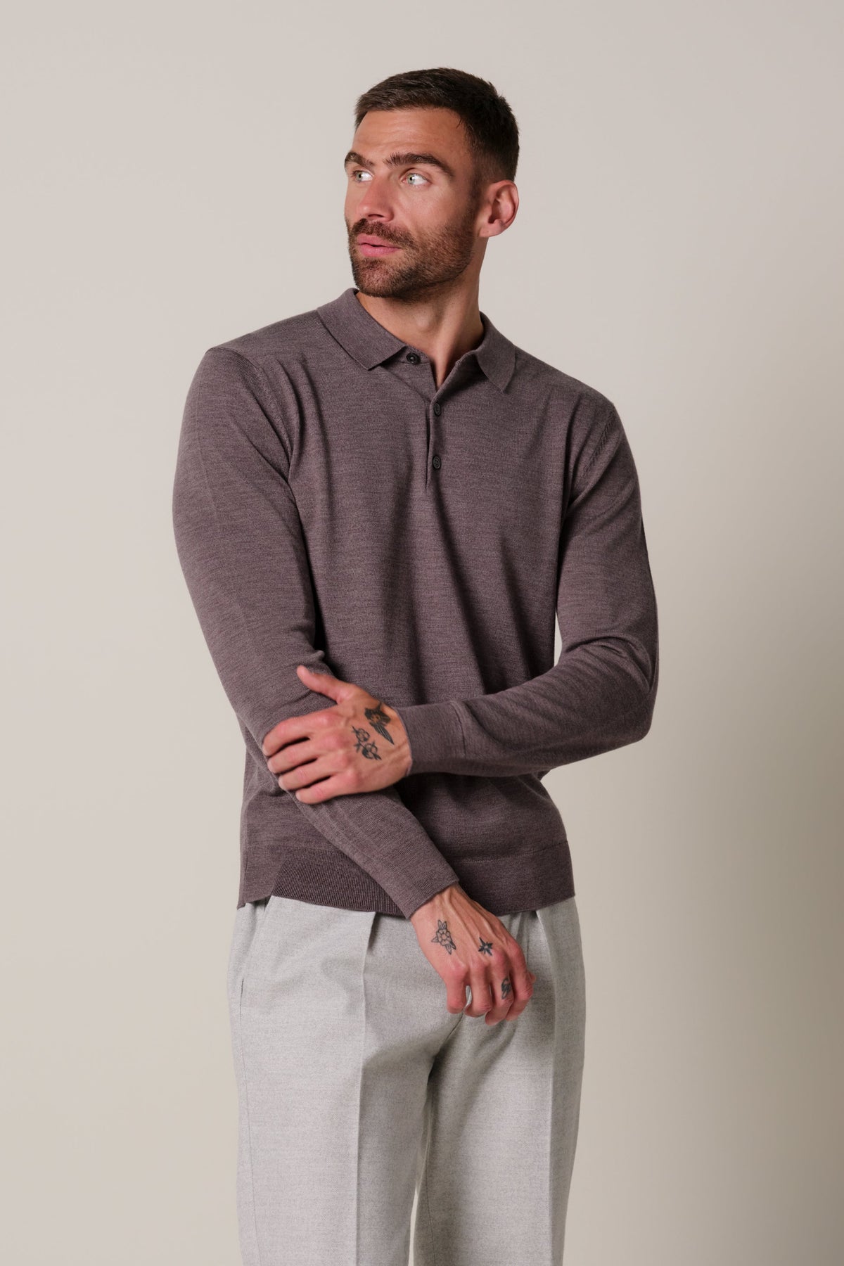 Aubergine merino polo