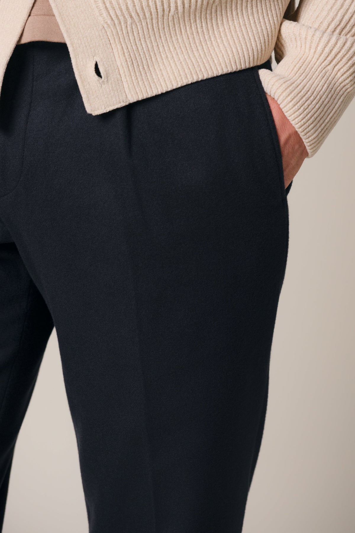 Navy melton wollen broek