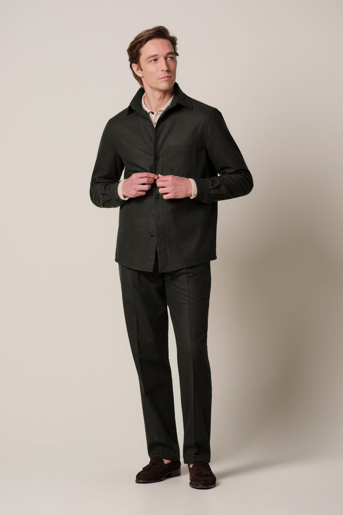 Bruin melton wollen overshirt