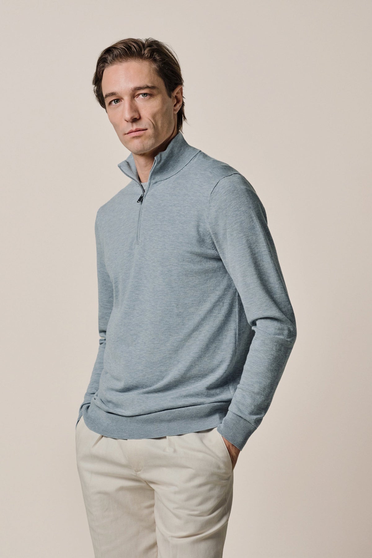 Blauwe Luxury Basic half zip