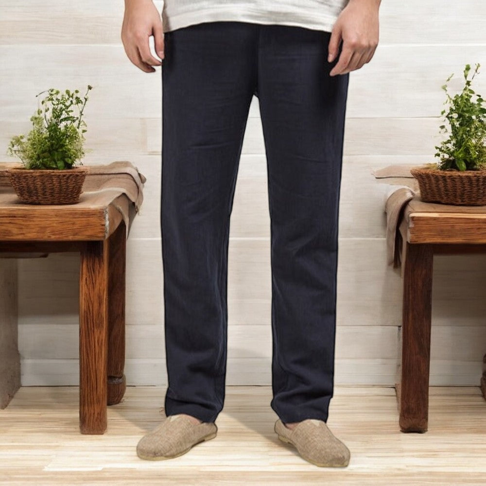 Navy Blue Linen Trousers for Men