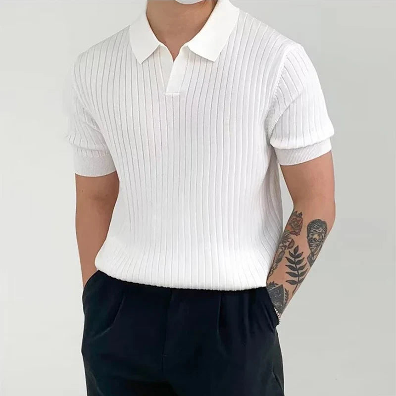White Knitted Polo Shirt