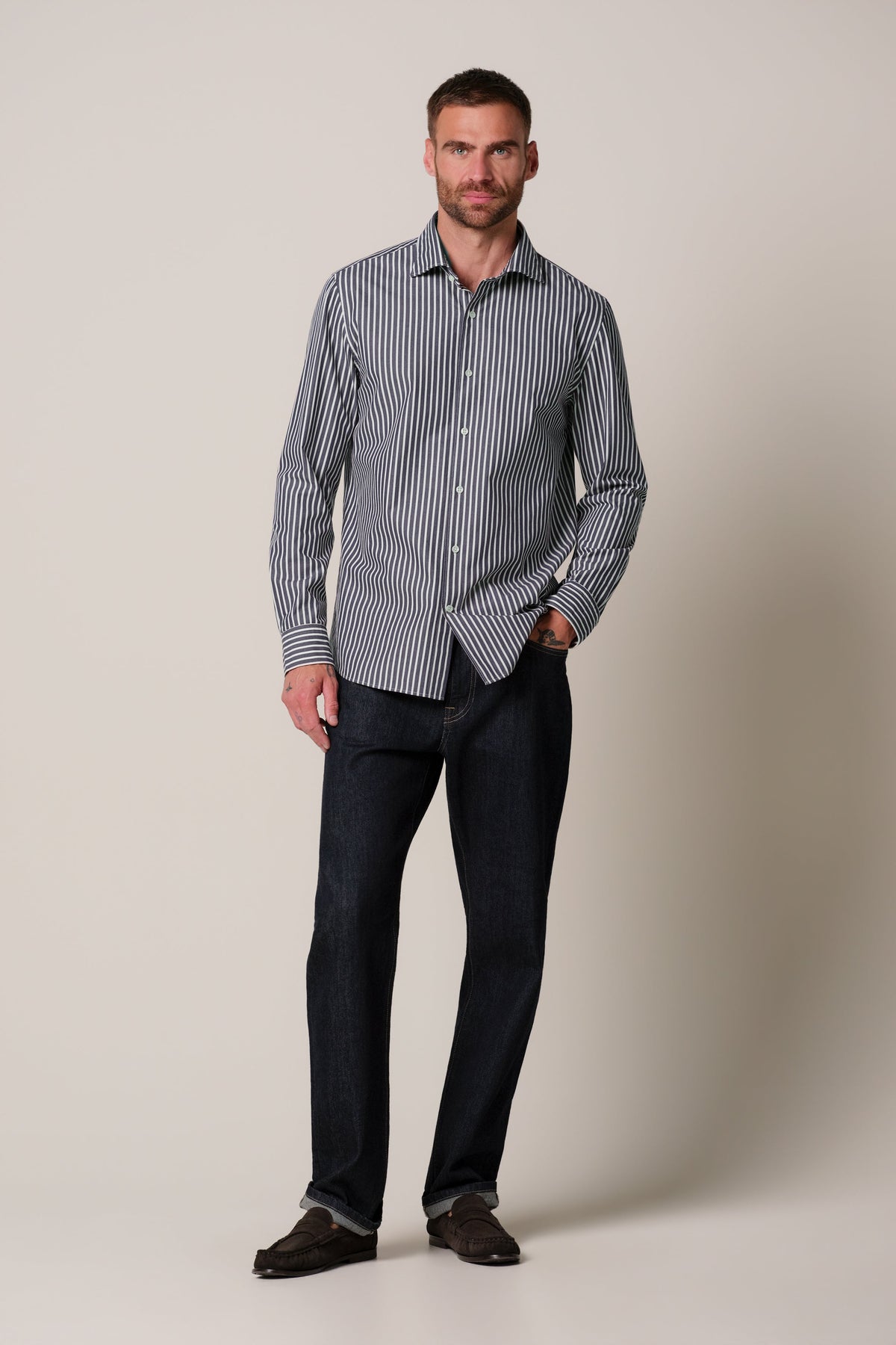 Navy soft casual overhemd