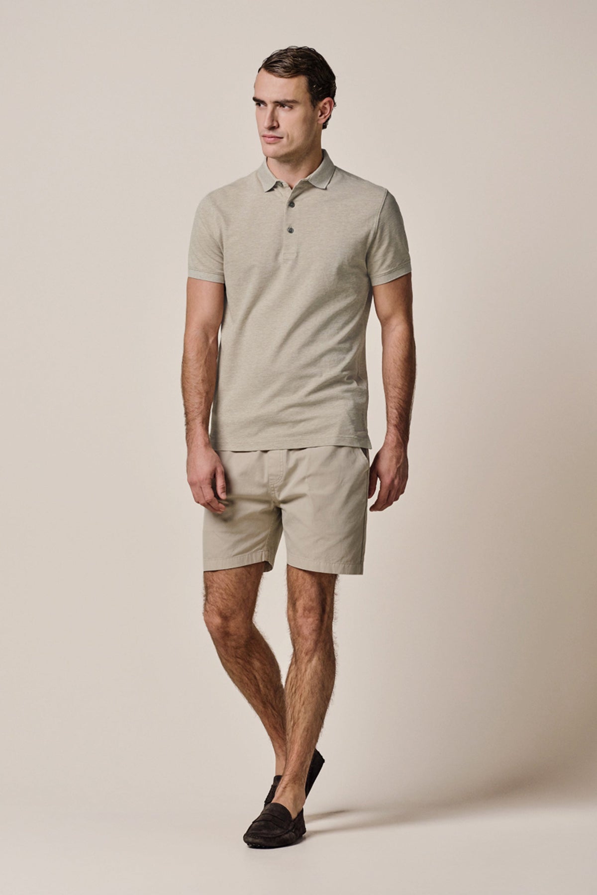 Donkerbeige stretch piqué polo
