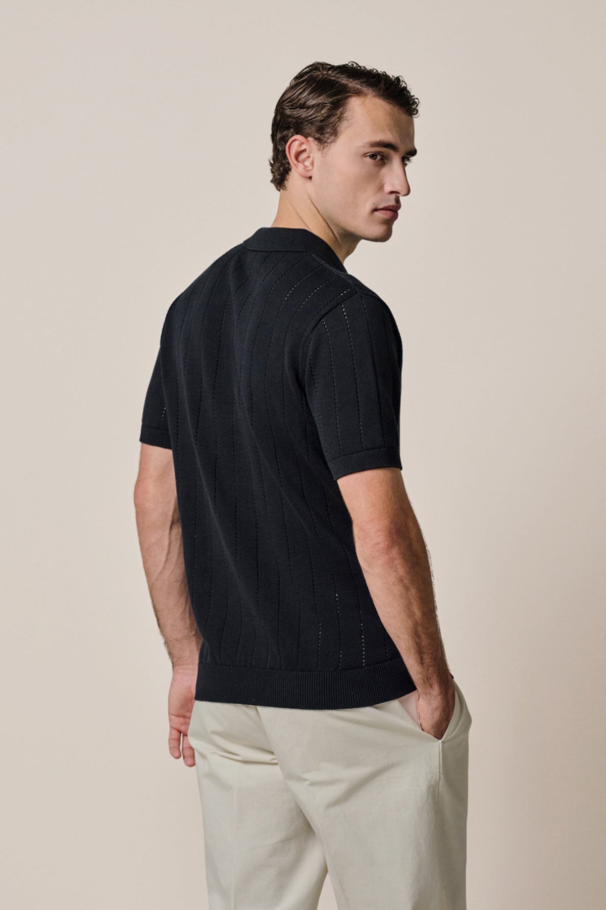 Navy katoenen rib polo