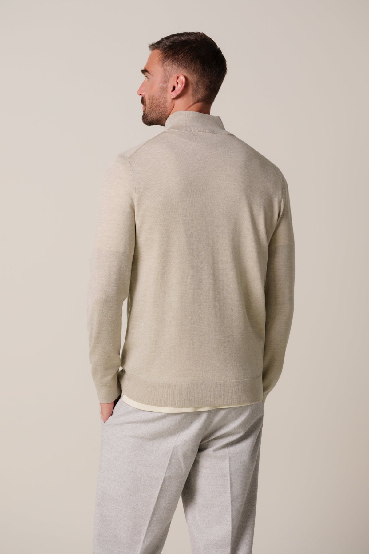 The Hawthorne Beige Merino Full-Zip Vest