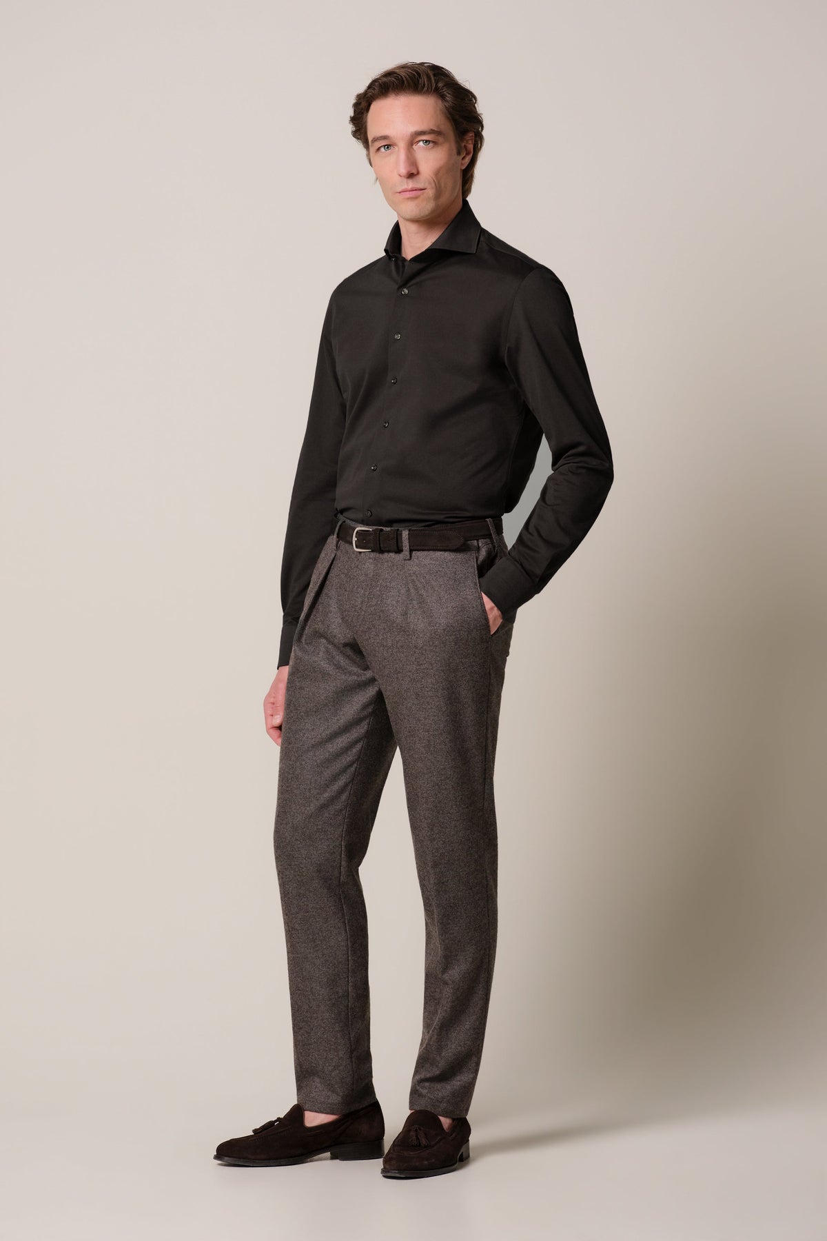Bruin Japanese knitted overhemd