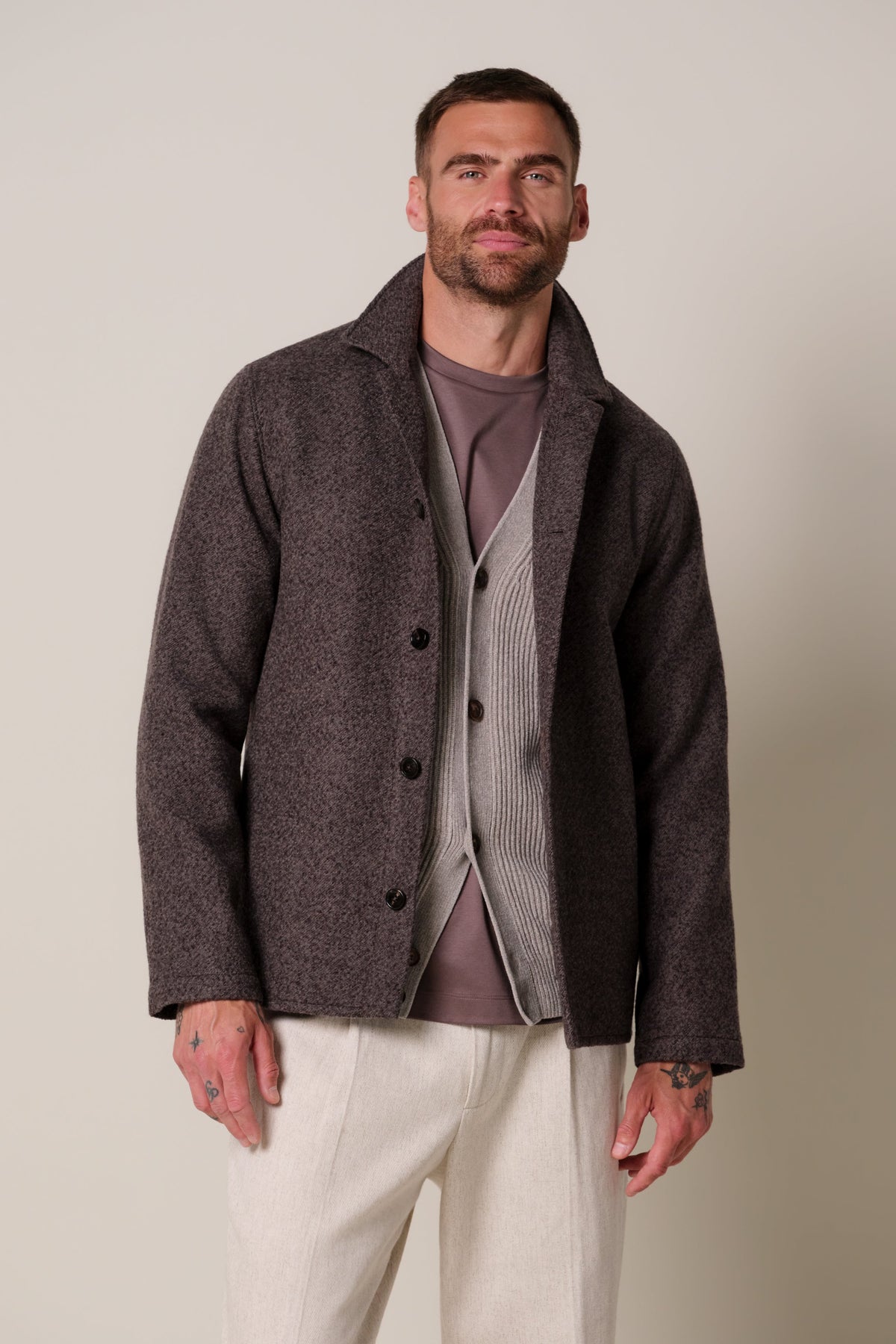 Aubergine boiled wollen overshirt