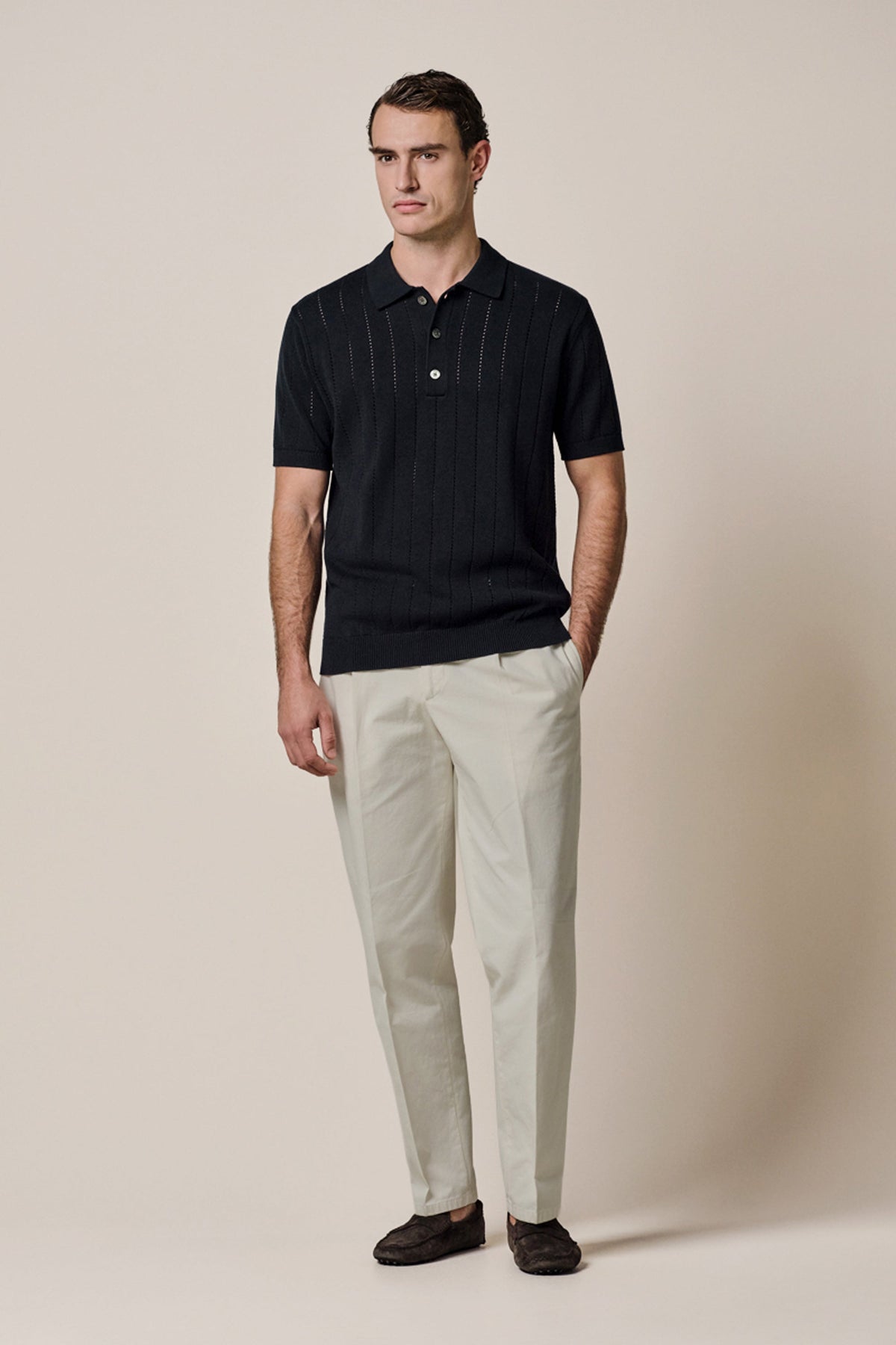 Navy katoenen rib polo